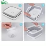 KIN Collapsible 3-in-1 Chopping Board, Vegetable & Fruit Wash Drain Sink Silicone Storage Basket(Grey & White Pack of 1)