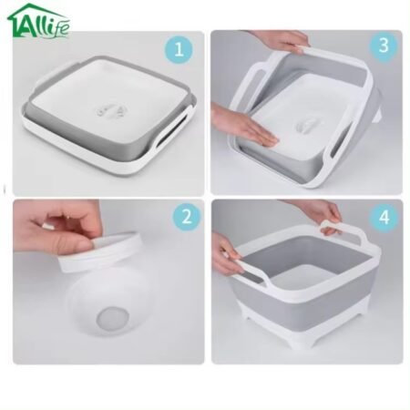 KIN Collapsible 3-in-1 Chopping Board, Vegetable & Fruit Wash Drain Sink Silicone Storage Basket(Grey & White Pack of 1)