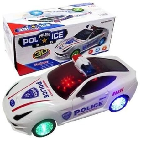 KIN Police 360 Degree Rotating Bump Toy Sound Car with Door Opening & Fun Flashing Lights In The Wheels for kids.